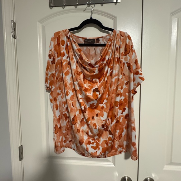 Dana Buchman Tops - Dana Buchman Orange and White Ruched Blouse